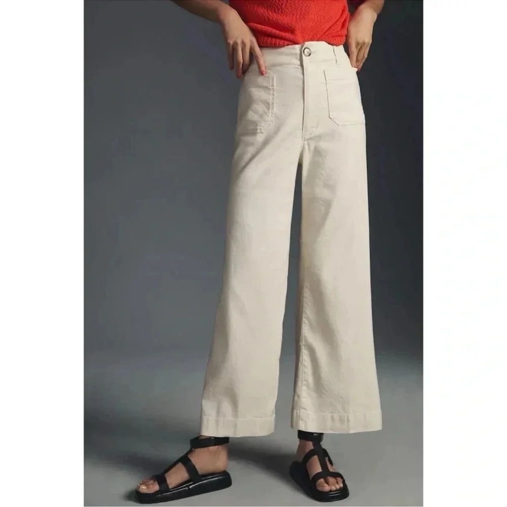 Anthropologie Maeve The Colette Linen Cropped Wide Leg Pants Cream 26